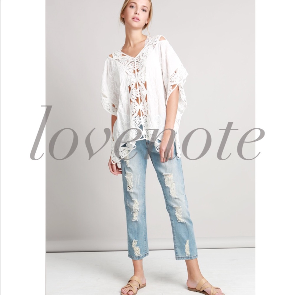 POL Cotton Embroidered poncho crochet Blouse Top - Picture 5 of 7